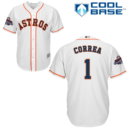 Astros #1 Carlos Correa White Cool Base World Series Champions Stitched Youth MLB Jersey - Click Image to Close